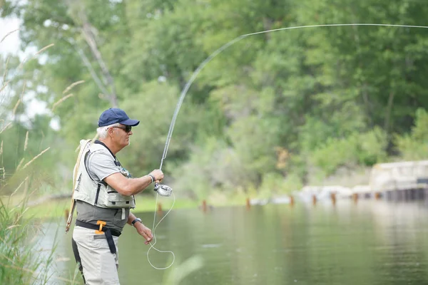 Pesca com mosca no rio Gallatin Fotografias De Stock Royalty-Free