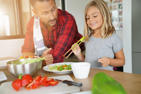 Father Daughter Cooking Pasta Dish Together — Stock Photo, Image