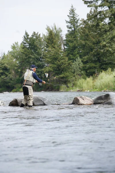 Pêche à la mouche dans la rivière Gallatin — Photo