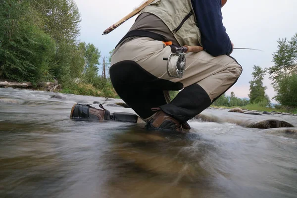 Fluga-fiskare fiske i floden Gallatin — Stockfoto