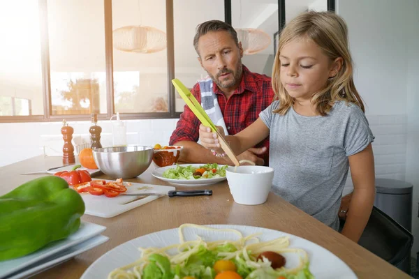 Father Daughter Cooking Pasta Dish Together — Stock Photo, Image