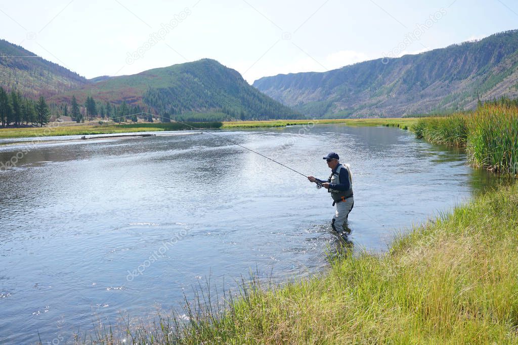 Fly fisherman fishing in Madison river