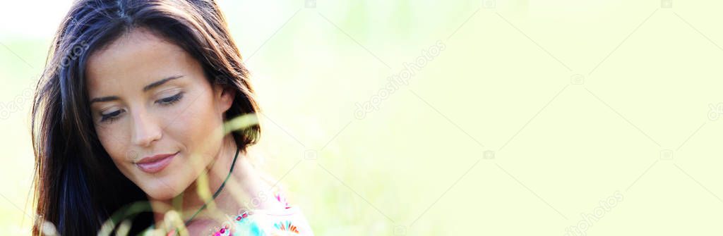 Beautiful young woman in nature - banner template web 