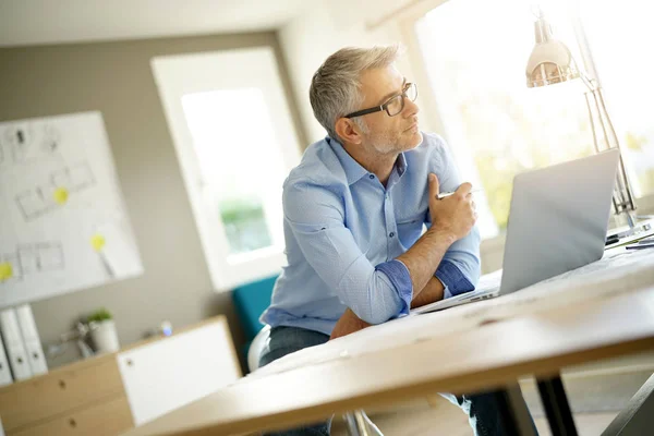 Architect Office Being Thoughtful Looking Window — Stock Photo, Image