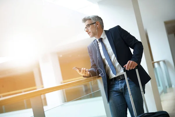 Businessman Suitcase Airport Departure Hall — Stock Photo, Image