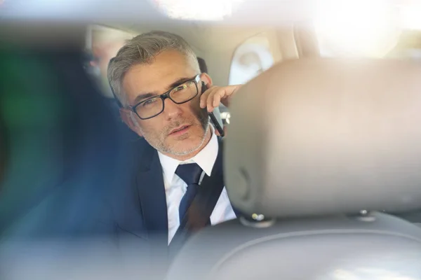 Businessman Talking Phone Taxi Cab — Stock Photo, Image