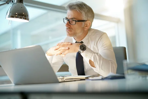 Businessman Working Laptop Office Being Concerned — Stock Photo, Image