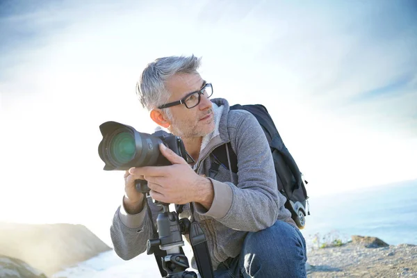 Portrait Photographer Taking Pictures Natural Landscape Royalty Free Stock Photos