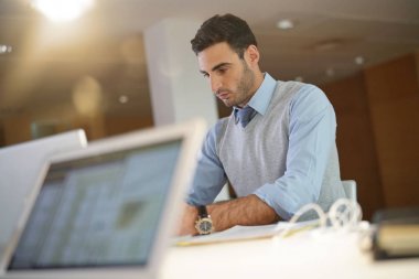 ofiste çalışan genç işadamı portresi