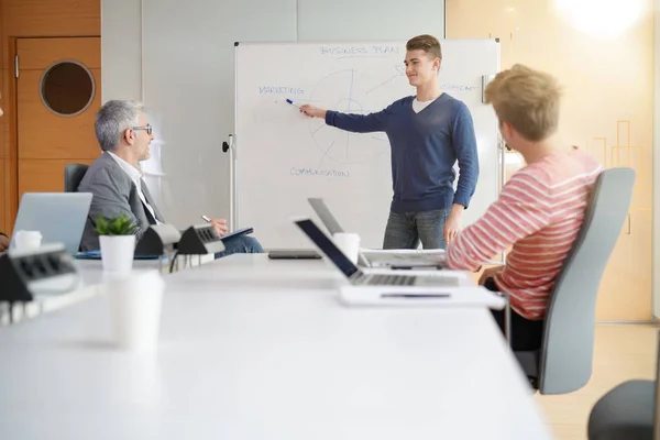 Studente Business School Fare Presentazione Sulla Lavagna Bianca — Foto Stock