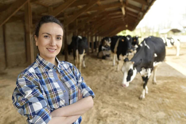 Portrait Smiling Stock Breeder Standing Barn Stock Picture