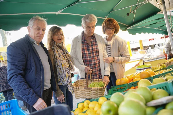 Senior People Farmer Fresh Market Buying Fruits Vegetables — Stock Photo, Image