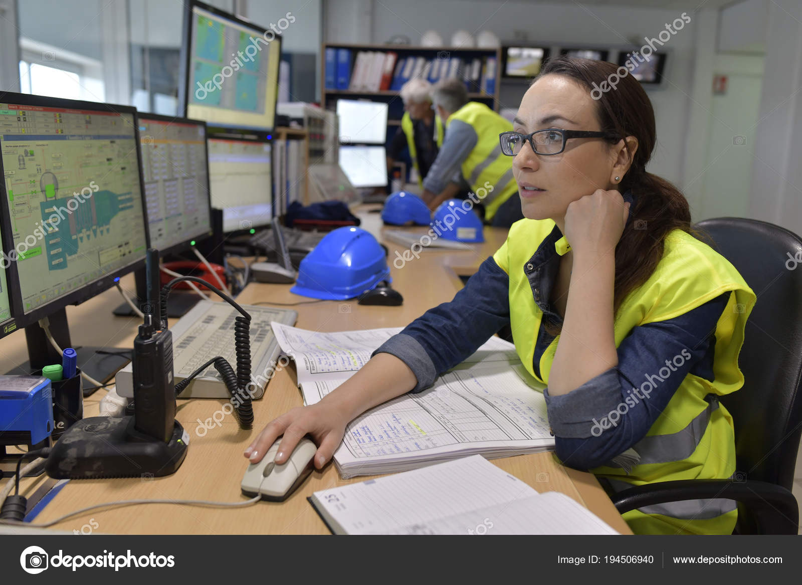 Industrial Technician Working Monitoring Control Room Stock