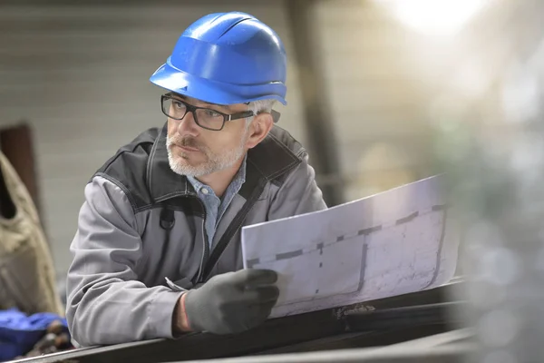 Metalworker Factory Reading Instructions Blueprint — Stock Photo, Image
