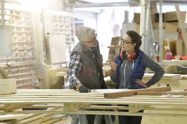 Techniker Der Holzindustrie Arbeiten Gemeinsam Projekt — Stockfoto