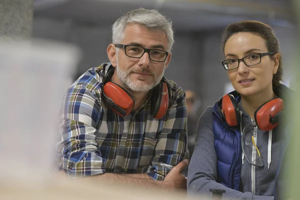 Portrait Industrial Technicians Wood Factory — Stock Photo, Image