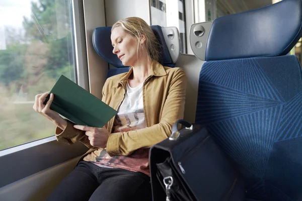 young woman traveling in a train