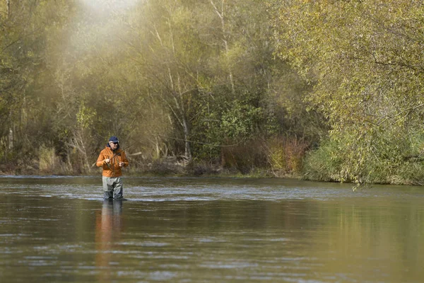 Fly Fisherman River Autumn — стоковое фото