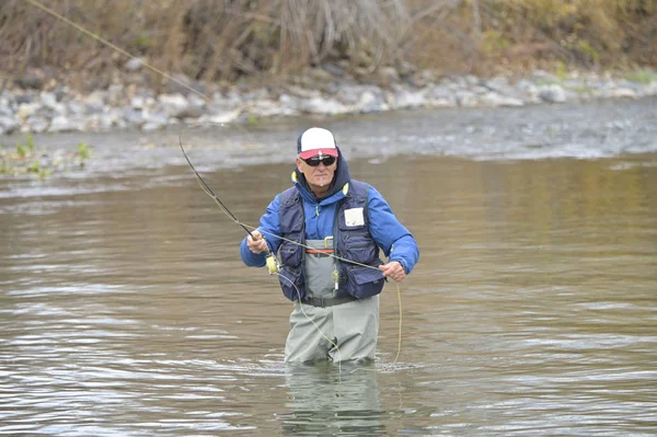 River Fly Fisherman Montana — Stock Photo, Image