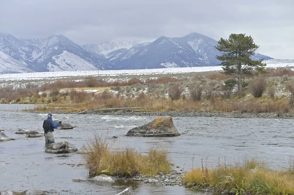 Pêcheur Mouche Dans Montana — Photo