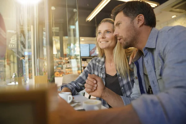 Middle Aged Couple Sitting Coffee Shop — Stock Photo, Image