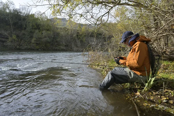 Pescador Mosca Río Otoño — Foto de Stock