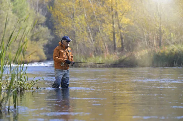 Pescador Mosca Río Otoño — Foto de Stock