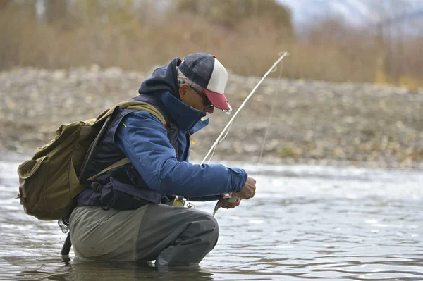 River Fly Fisherman Montana — Stock Photo, Image