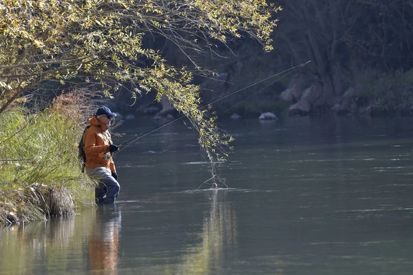 Sonbaharda Nehirde Uçan Balıkçılar — Stok fotoğraf