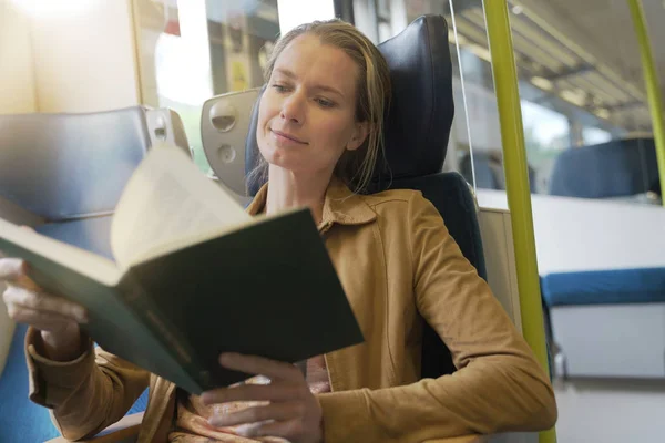 young woman traveling in a train