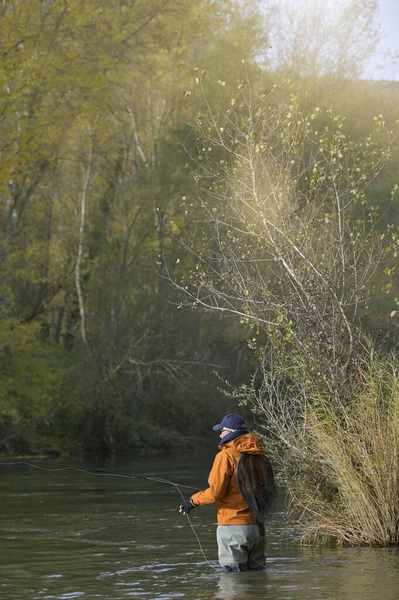 Fly Fisherman River Autumn — Stock Photo, Image