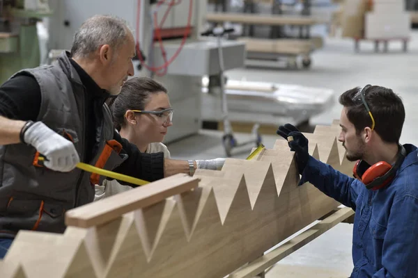 Carpintero Con Aprendiz Trabajando Taller — Foto de Stock