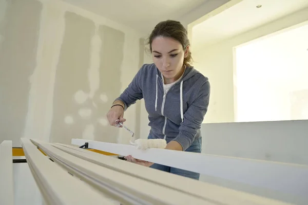 Apprentice Construction Industry Painting Wood — Stock Photo, Image