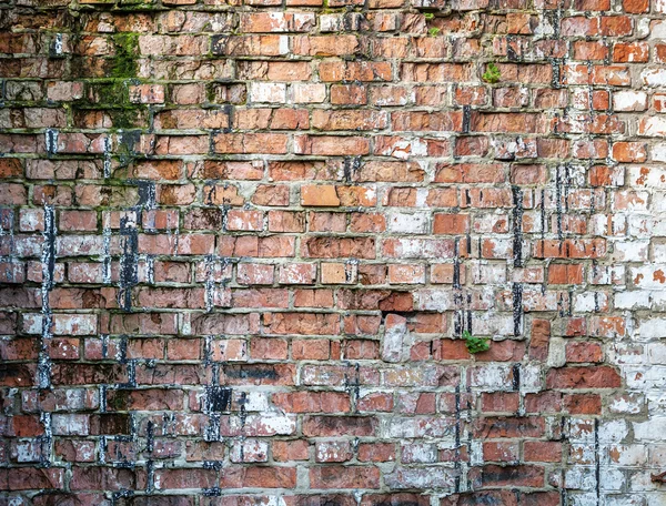 Oude verweerde rode bakstenen muur. — Stockfoto