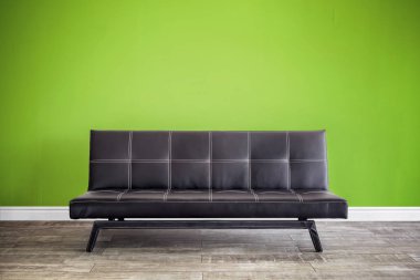 Siyah deri kanepe ve Önden Görünüm.
