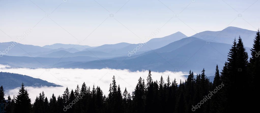 Beautiful hills at sunrise in the Carpathian mountains. 