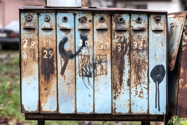 Group of old metal mail boxes. — Stock Photo, Image