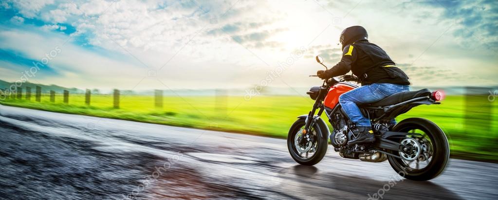 motorbike on the road riding. having fun riding the empty road o