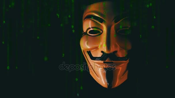 Nosí masku anonymní počítač hacker — Stock video