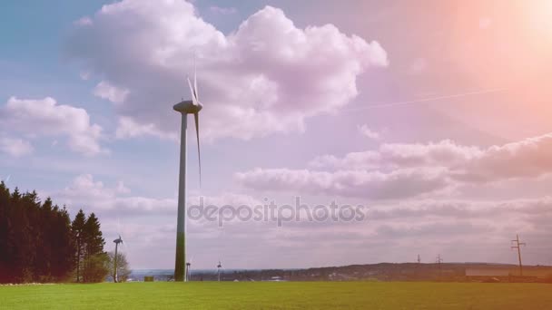 Wind turbines and agricultural fields — Stock Video