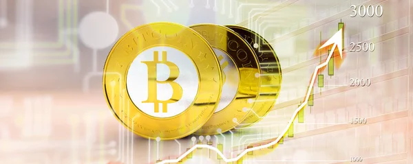 Bitcoin nieuwe virtueel geld met grafiek — Stockfoto