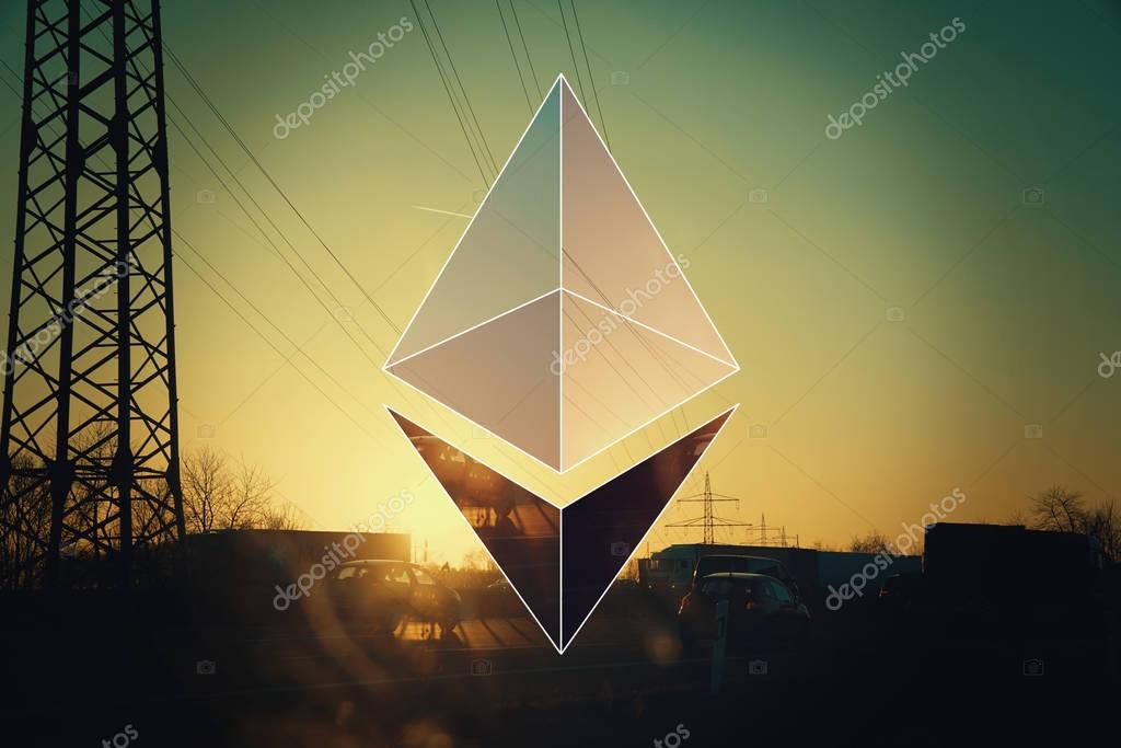 AACHEN, GERMANY - JUNE 14, 2017: Illustration of Ethereum Logo on simple Background. Ethereum is a security computer encryption concept for online banking and secure contract technology