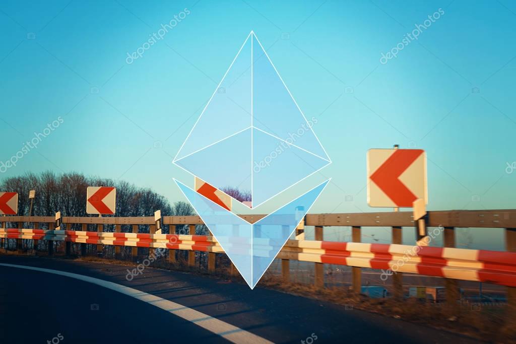 AACHEN, GERMANY - JUNE 14, 2017: Illustration of Ethereum Logo on simple Background. Ethereum is a security computer encryption concept for online banking and secure contract technology