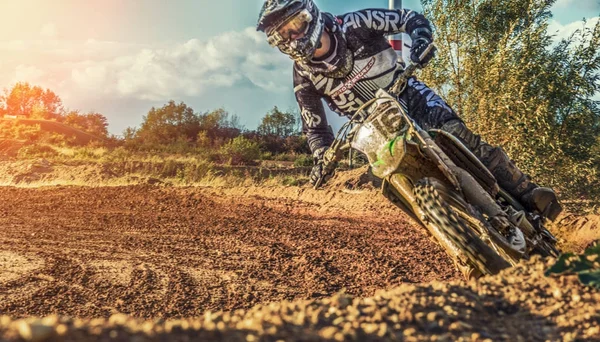 Motocross MX Rider riding on dirt track — Stock Photo, Image