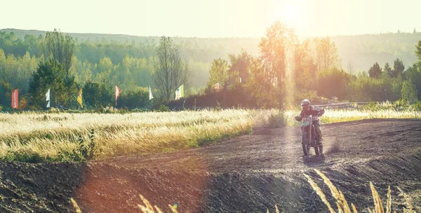 Motocross MX Rider riding on dirt track — Stock Photo, Image