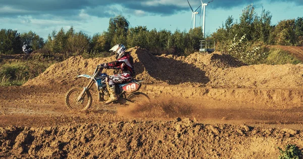 Motocross MX Rider riding on dirt track — Stock Photo, Image