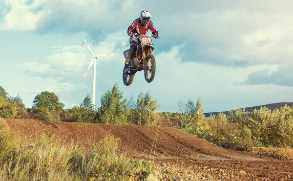 Motocross MX Rider riding on dirt track — Stock Photo, Image