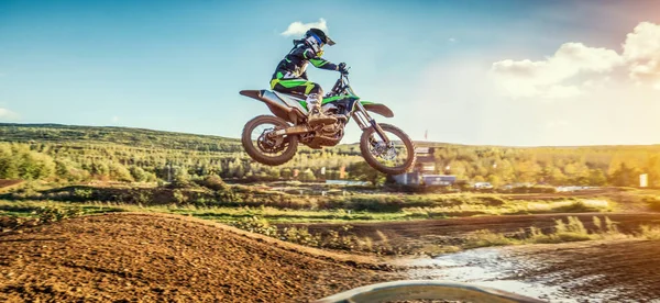 Extreme Motocross MX Rider riding on dirt track — Stock Photo, Image