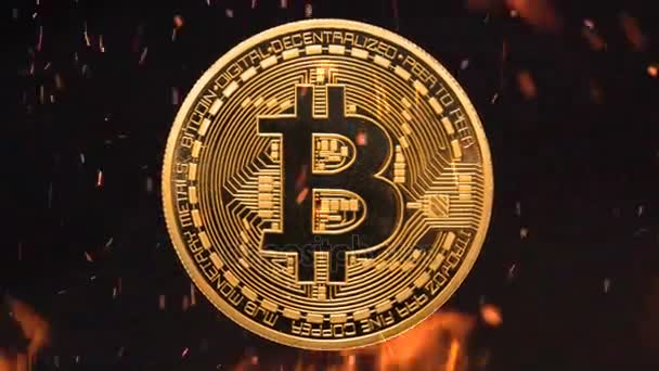 Bitcoin-Geld brennt in Flammen — Stockvideo