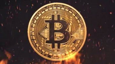 Alevler içinde yanan Bitcoin para